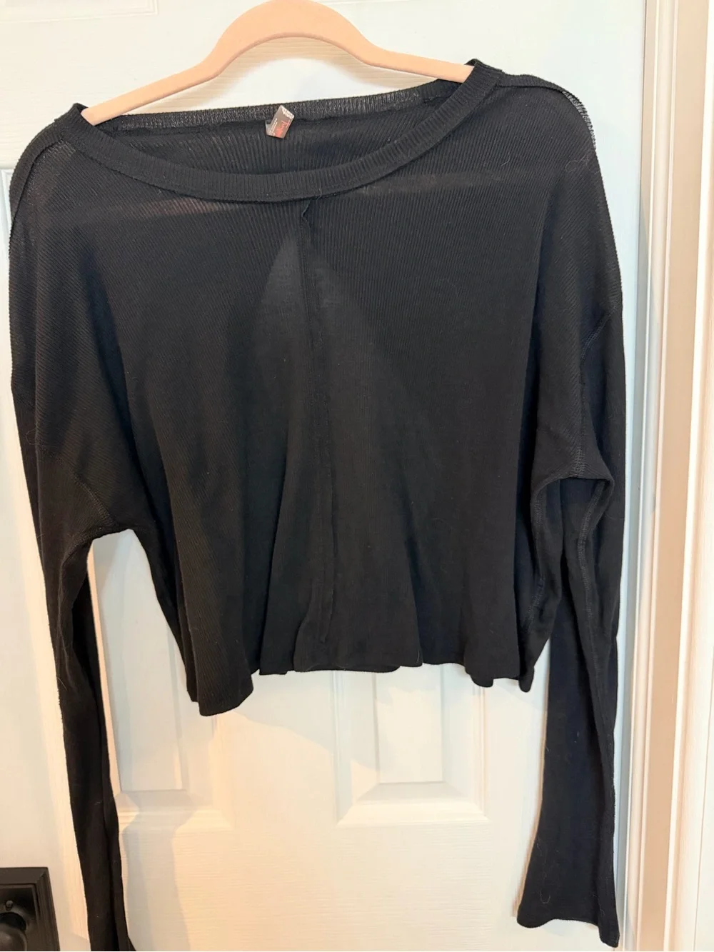 Free People Movement Black Open Back Cropped Long Sleeve Top Large